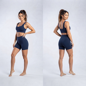 Ensemble de yoga 2 pièces pour femme : Crop top dos nageur col U et short taille haute, 100 % polyester, soutien-gorge de sport respirant uni à fermeture frontale pour l'entraînement - Product Image 6