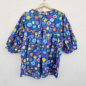Robe maxi bohème en coton à fleurs, imprimée à la main, col rond, courte, pour femmes - Product Image 3