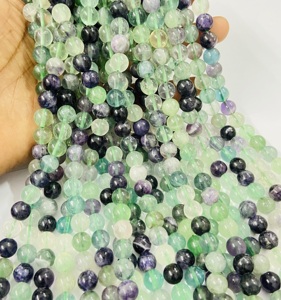 Chaînes de perles rondes en fluorite multi-couleurs de la marque Rare Gems Factory, 15,5 pouces, perles rondes en pierre - Product Image 3