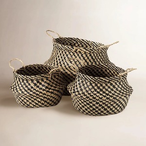 Set of 3 <b>Foldable</b> Round Seagrass <b>Baskets</b> Handmade Storage <b>Basket</b> Wholesale eco-friendly Made in Vietnam - Product Image 1
