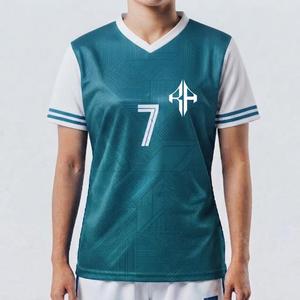 Maillot de football tendance pour femmes avec impression sublimée et logo blanc, 100% polyester haute qualité, manches courtes - Product Image 1
