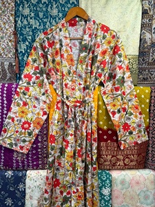 Floral Cotton Kimono <b>Robe</b> Oversized Kaftan Lounge Wear Vacation CoverUp New Print Kimono <b>Robe</b> - Product Image 2