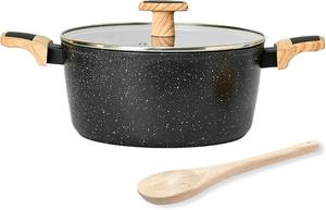 Olla para Sopa Antiadherente de Aluminio con Tapa de Vidrio y Mango de Madera, Olla Grande Compatible con Inducción, Utensilios de Cocina - Product Image 4