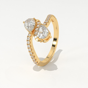 Anillo de Compromiso Aarinya para Mujer, con Dos Diamantes Cultivados en Laboratorio, Corte Pera, Chapado en Oro de 14K, Certificado IGI, Diseño Serpentine Bypass - Product Image 4