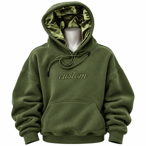 Peach Embroidered Letter Oversized <b>Fleece</b> <b>Hoodie</b> Unisex Satin <b>Lined</b> Pullover Sweatshirt with Kangaroo Pocket Casual Breathable - Product Image 5