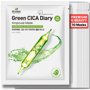 Mascarilla Facial en Ampolla BIAIfekt Premium Green CICA Diary, 30 Días, Microfibra Coreana Delgada y Suave, K-Beauty OEM, 25 ml - Product Image 1