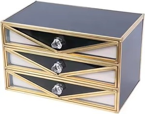 Decorative Collection Metal & Glass Jewelry <b>Box</b> Premium <b>Trinket</b> Organizer for Rings Earrings Necklace Bracelet Vanity - Product Image 3