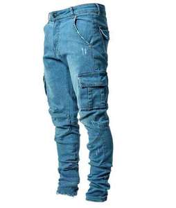 Jeans Cargo Negros para Hombre, Cintura Media, Estilo Workwear de Algodón Lavado, Múltiples Bolsillos, Cierre de Botones, Ropa de Otoño - Product Image 5