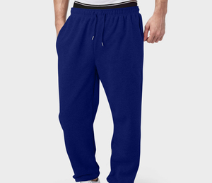 Pantalon de survêtement en laine bleu vintage pour homme, taille mi-haute, coupe droite, en coton, avec logo personnalisé imprimé, pour l'automne, vente en gros - Product Image 2