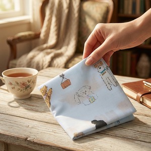[K-ESSENTIALS] Mouchoir de poche pour enfants en coton doux des années 60, motif dessin animé animal, bordure en dentelle colorée - Product Image 4