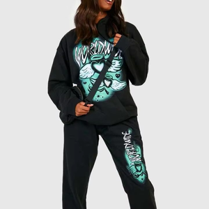 Y2K Graffiti Spray <b>Paint</b> Solid Wind Breaker Hooded Tracksuit Black Oversized Hoodie Jogger <b>Set</b> Streetwear - Product Image 1