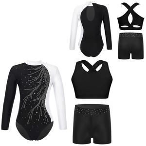 Tenue de danse latine pour filles de 6 à 16 ans, justaucorps de gymnastique avec veste et short, ensembles pour spectacles de scène, spectacles scolaires - Product Image 5