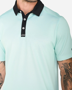 Chemises à manches courtes en coton 100% tricoté, respirantes, à motif uni, avec logo personnalisé sur le devant, pour hommes, pour le business et le golf - Product Image 1