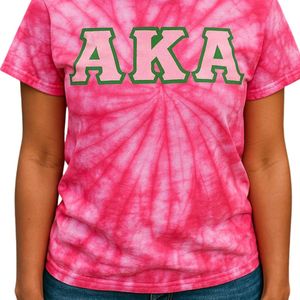 AKA Hot Pink Tie-Dye T-Shirt Green Letters Cotton Tee Casual Fashion Short Sleeve <b>Top</b> Women Comfortable Summer Greek Apparel - Product Image 6