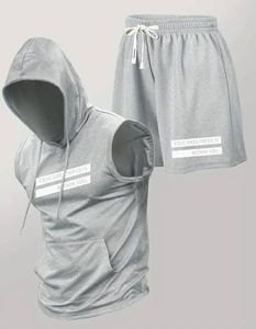 Ensemble de survêtement décontracté imprimé pour femme, débardeur à capuche sans manches en jersey, tenue de sport - Product Image 3