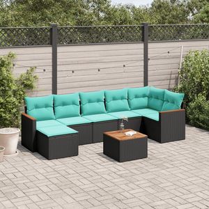 Set divano da 8 pezzi in Poly Rattan nero con cuscini eleganti mobili da esterno - Product Image 1