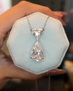Pendentif en diamant cultivé en laboratoire certifié IGI, taille poire et cœur, collier de mariée en or jaune 14 carats - Product Image 2