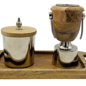 Ensemble de brûleur à bakhoor en bois de luxe, brûleur d'encens arabe avec pot de rangement, support en métal, décoration parfumée pour la maison, ensemble cadeau - Product Image 1