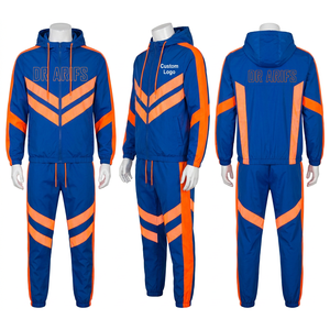Men Hooded Tracksuit Navy Gold Color Block Zip Up Long Sleeve Pants Sports Set Custom Logo <b>Leisurewear</b> Tracksuits - Product Image 2