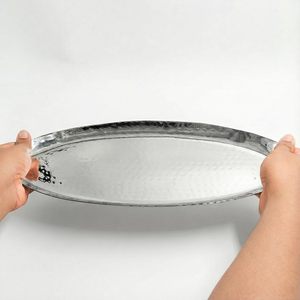Plateau de service rectangulaire en acier inoxydable martelé, plateau décoratif pour dîner, plateau de qualité alimentaire pour mariage et fête - Product Image 2