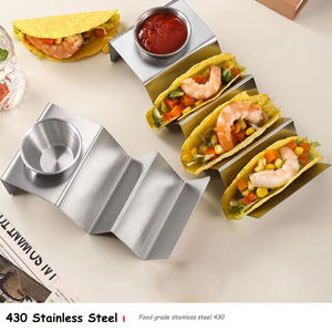 Plateau à tacos personnalisé Bold Blossom en acier inoxydable avec coupelle à sauce, support à tacos en métal pour restaurant et maison, prix de gros Inde - Product Image 3