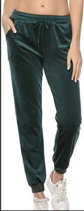 Pantalon de jogging en velours vert foncé pour femme, taille élastique avec cordon de serrage, décontracté, avec poches latérales, pour l'automne - Product Image 4