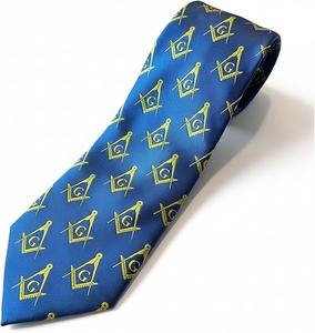 Cravate maçonnique avec motif équerre et boussole - [Bleu et Or] Fabriquée en polyester, motif équerre et boussole maçonniques - Product Image 2
