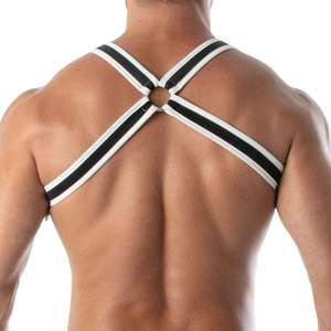 Arnés de pecho de neopreno para hombre, estilo bulldog, blanco, de cuero sintético, ajustable, transpirable, ecológico, con encaje, para clubwear y fetichismo. - Product Image 4