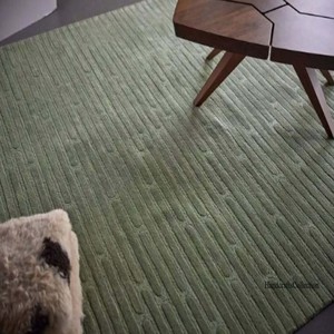 Minimalist Green Area Rug Modern Hand Tufted Wool Linear Pattern Carpet Contemporary Living Room Bedroom Floor Decor Accent Rug - Product Image 3