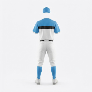 Uniforme de baseball personnalisé pour hommes, blanc et bleu, manches courtes, évacuation de l'humidité, 100% polyester, impression sublimée, toutes saisons, coupe adulte - Product Image 3