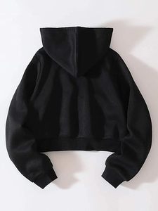 Women Fleece Full <b>Zip</b> <b>Up</b> <b>Cropped</b> Hoodie Sweatshirt 90s Long Sleeve Drawstring Hooded Crop Jacket Top with Pockets - Product Image 2