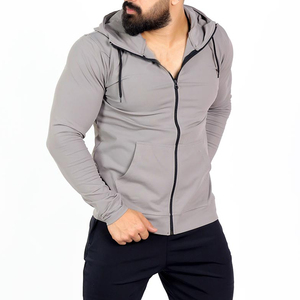 Chaqueta de Forro Polar con Capucha y Cremallera para Hombre, Color Gris, Corte Ajustado, Informal, para Otoño, Transpirable, Material de Poliéster y Elastano, Largo Regular - Product Image 1