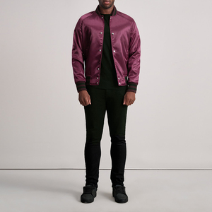 Men's Classic Purple Satin Varsity <b>Jacket</b> Snap Button Shiny Silk Baseball Bomber <b>Jacket</b> Lightweight Casual Slim Fit Outerwear - Product Image 3
