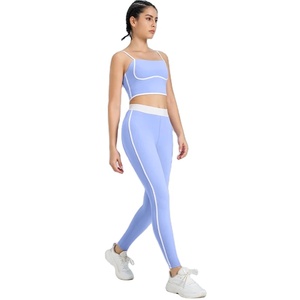 ชุดโยคะแบบเย็บปะติดสำหรับผู้หญิง2ชิ้นระบายอากาศได้ชุดออกกำลังกายบราแบบปรับได้ชุดออกกำลังกายลายพื้น - Product Image 1