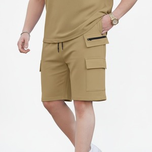 Men's Khaki Breathable Lightweight Polyester Sporty Short Sleeve T-Shirt Matching Shorts Set Side Pockets Casual Summer Outfit - Product Image 4