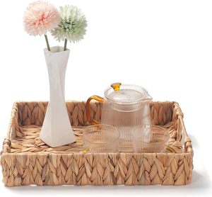 <b>Rectangular</b> Serving Tray for Coffee Table Natural <b>Storage</b> <b>Baskets</b> with Handles for Home and Kitchen Decor Set of 2 - Product Image 3
