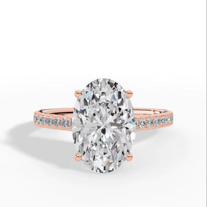 Anillo de compromiso con diamante solitario ovalado y redondo cultivado en laboratorio, oro de 10K, venta al por mayor, fabricante y proveedor de joyería fina OEM - Product Image 1