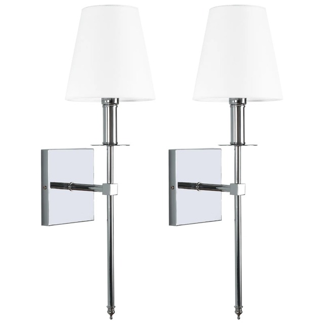 Modern Wall Sconce With White Shade Chrome Finish Rectangle Design Metal Handicraft Lighting Fixture 2Pcs