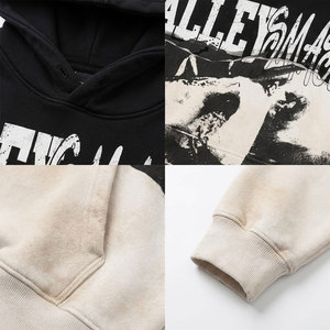 Sudadera con Capucha Extra Grande para Hombre, Estampado Blanco y Negro, Estilo Urbano, Algodón FRENCH TERRY, Bolsillo, Corte Regular, Ropa de Otoño - Product Image 6