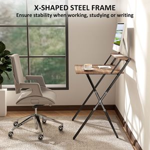 Soluzione Semplice per l'Ufficio Domestico: Scrivania Pieghevole in Noce da 27,6 Pollici con Ripiano per Monitor, Ideale per Spazi Ristretti - Product Image 6