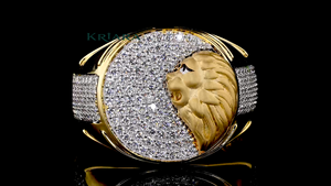 Bague Cocktail Tête de Lion en Argent 925 Plaqué Or 18K avec Moissanite Sertie Pavé – Design Animal de Luxe pour Homme - Product Image 2