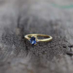 Anillo de zafiro azul natural, plata de ley 925, chapado en oro de 14 quilates, hecho a mano, regalo de aniversario de bodas para ella - Product Image 5