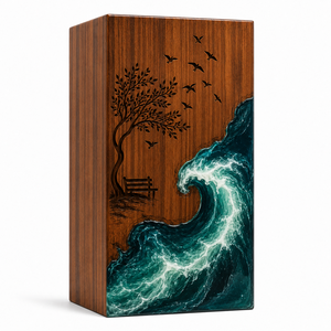 Handmade Wood Resin Cremation Urn Ocean Wave Memorial <b>Ashes</b> Box Art Deco Tabletop Keepsake <b>Casket</b> - Product Image 1