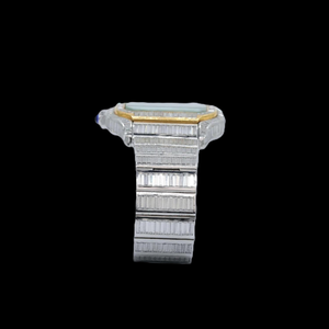 Montre élégante pour femme en acier inoxydable, boîtier rectangulaire, lunette sertie de diamants, verre saphir, affichage analogique, fermoir bijou, 20 mm - Product Image 1