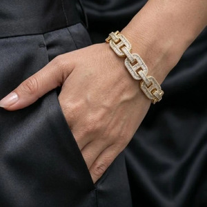 Pulsera de Cadena con Eslabones de Moissanita Iced Out con Corte Baguette y Redondo, Claridad VVS, Oro Blanco de 14K, Joyería Hip Hop, Regalo Elegante para Hombres - Product Image 4