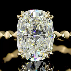 Anillo de compromiso y boda con diamante solitario cultivado en laboratorio, corte cojín, certificado IGI, con banda de cuentas, en oro de 10K, 14K, 18K, plata 925, 935 - Product Image 2