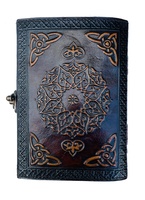 Carnet en cuir rigide gaufré Arbre de Vie avec homme, fermeture métallique, jaune vintage, livre d'or, papier fait main, cadeau