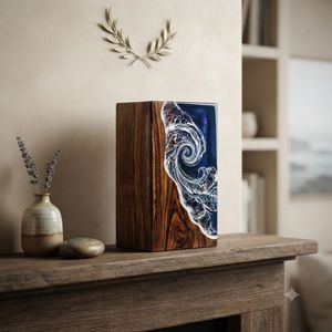 Ocean Wave Resin Wooden Urn Handmade Cremation Keepsake <b>Memorial</b> <b>Box</b> Home Display - Product Image 4