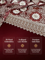 Nappe en organza bordeaux vintage, fil de verre transparent, broderie 3D informatisée, bordure en dentelle florale, pour mariage et banquet