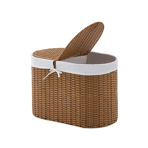 Cesto para Ropa Sucia Tejido a Mano con Tapa, Forma Ovalada para una Organización Práctica - Product Image 1